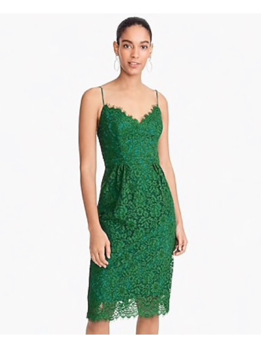 J. Crew Collection ~ Emerald Green Lace Spaghetti-Strap Midi Dress